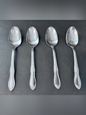 Simeon L & G. H Rogers Oneida Homestead set 4 teaspoons stainless flatware spoon